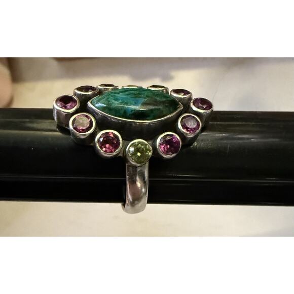 NICKY BUTLER NB Ring Size 6.75 925 Malachite Peridot Purple Stone India - Picture 3 of 7